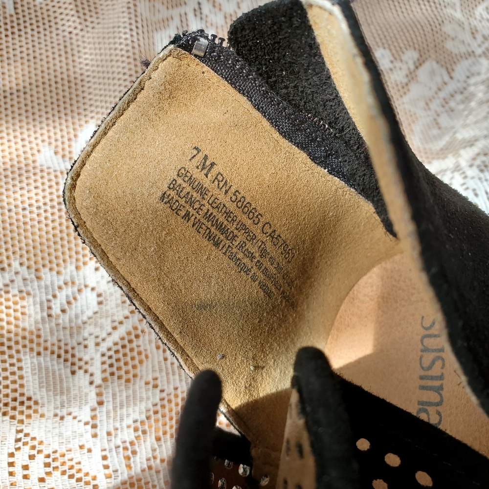 Susina Kinston Perforated Suede Peep Toe Wedge Bootie, Black - Picture 8 of 8